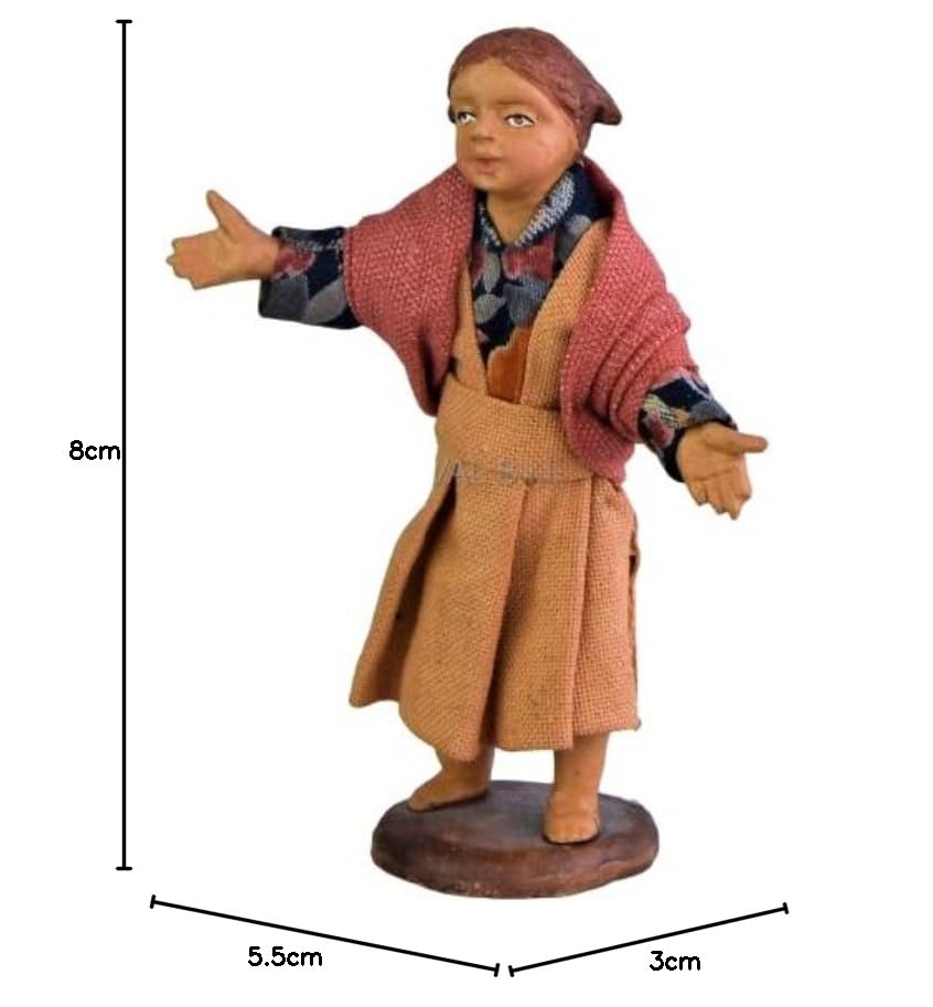 Holyhome Petite fille debout avec bras ouverts cm 15 (5,90 Inch) - Nativité napolitaine en terre cuite habillée