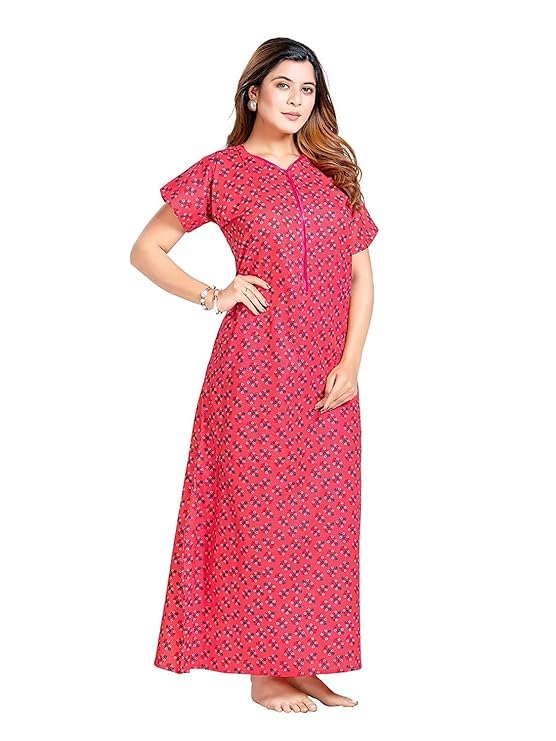 Image of PNAEONG Women's Cotton Printed Nighty Night Gown Maxi Free Size (Pack of 2)
