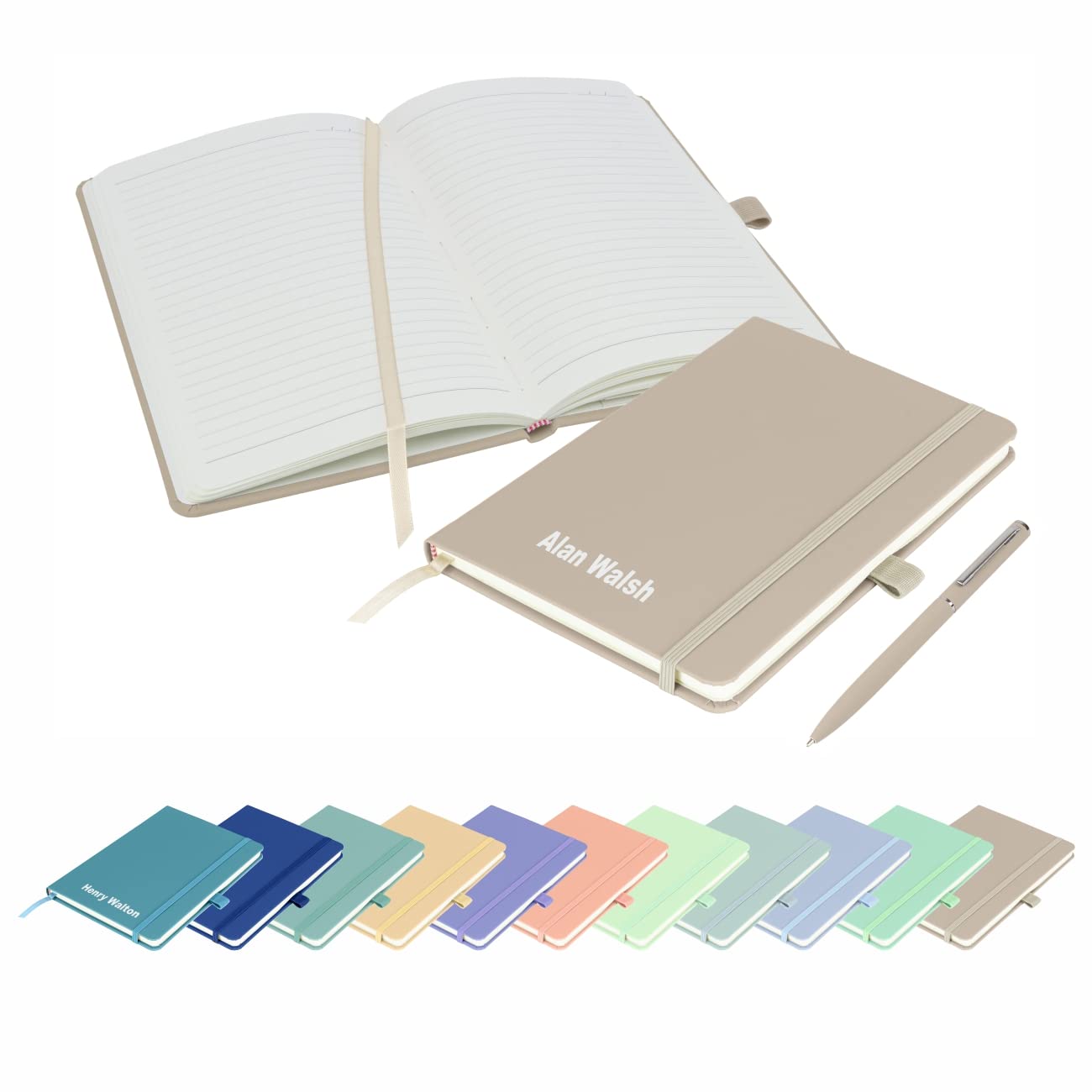 That's My Pencil Pastel Shades A5 Notebooks Personalised with name/Note Pad- Printed with Name with a matching pens (Pastel Mushroom) — image 1