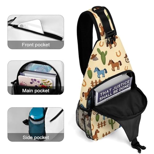 Fashion Traveling Running Casual Chest Bag, Dress Decor Sling Backpack, Shoulder Bag Casual Day Pack Western Cowboy Retro Horse Style4