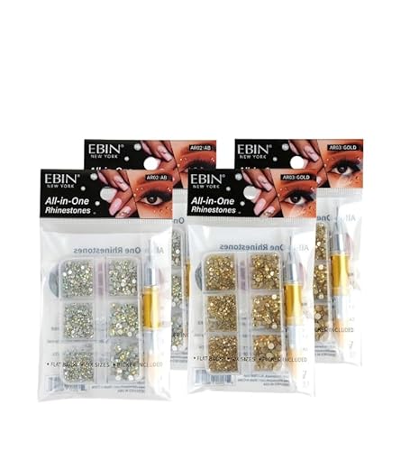 Rhinestones – 2X All-in-One Rhinestone Style AB Bundle with All-in-One Rhinestone Style Gold by EBIN NEW YORK – Multi-Surface Rhinestones for Face, Body, Nails & Hair – Gift Set (4 Items)