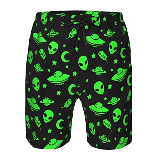 Mens Big &Tall Classic-Fit Cargo Short for Beach/Athletic/Workout Green Alien Moon Spaceships Planet Black Swim Trunks Medium4