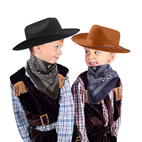 Cotiny 6 Pack Kids Cowboy Hat With Bandanna Set Felt Cowgirl Hats For Kids Birthday Halloween Cowboy Dress Up Party Costume (Multicolor Hat With Bandanna) #TOP4