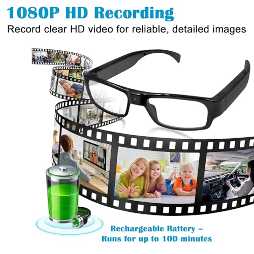Image of Eye4Spy Hidden Camera Glasses - 1080P HD Wearable Mini Spy Eyewear for Personal Security | Rechargeable - 100 Minutes Backup | Supports microSD Card up to 128GB (Card not Included) - Model