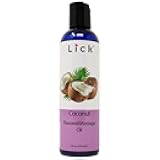 Lick Coconut Flavored Massage Oil – Romantic, Body Safe, Non-Greasy Formula, Date Night 4 oz