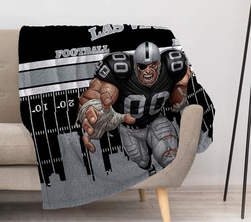 Allenjoy Las Vegas American Football Black Edge Blanket 57x50 - Soft Warm Throw Blankets for Couch Bed Living Room Home Office Bedroom Decor Gifts for Men Fans Boys Teens Son Washable