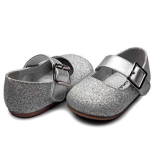 Little Girl's Adorable Buckle Ballerina Flat,Silver,Little Kid,11M3