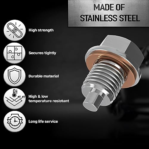 JNNJ Magnetische Ölablassschraube, Magnetische Dichtung Ölwannenablassmutter, Magnetische Ölwannenwanne Aus Rücklaufablassschraube Adapter Mit Dichtungen(M14x1.5)
