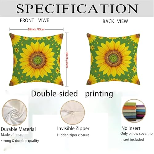 Housse coussin 75x75cm jaune lin imperméable lot de 2 pour décoration de canapé et balcon extérieur