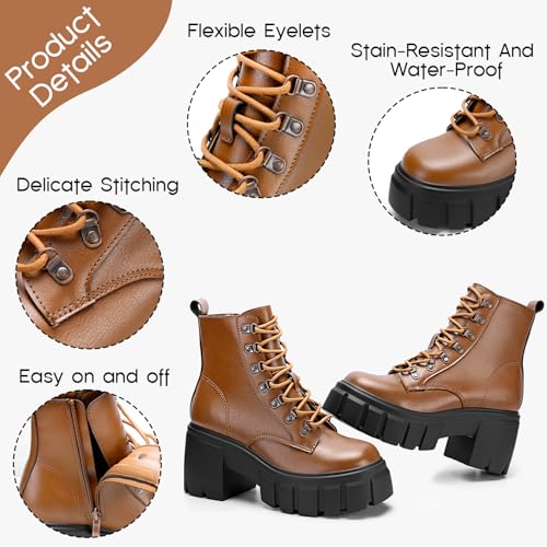 Image of FITORY Women's Combat Boots Lightweight Lace up Side Zipper Ankle Botas High Heel Chunky Platform Lug Sole Booties 2026 Size 6-11