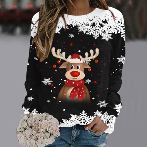 Sweatshirt femme pull col rond noir XL coupe ample vêtement graphique de Noël - 2