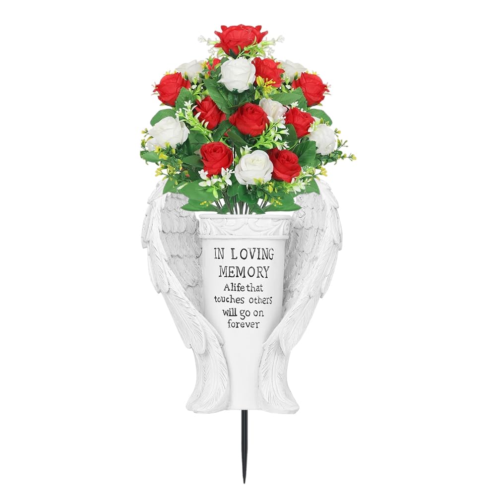 Cemetery Vases with Angel Wings Spikes, Memorial Grave Decorations for