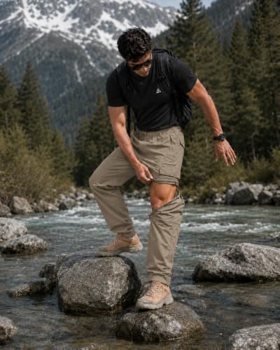 Image of GRECIILOOKS Mens Cotton Cargo Pant Casual Convertible Trousers Lower for Men 6 Pocket Drawstring Waist