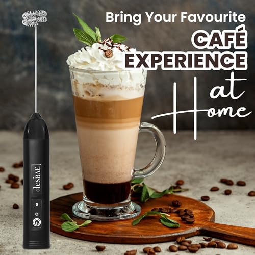 Image of Desi BAE Frother Electric with Double Whisk | C Type Rechargeable Coffee Maker Machine for Home | 1 Year Warranty | Free Coffee Blender Recipe Book | Big Battery 1 Charge = 15 Days Use.