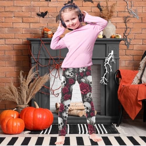 Girls' Leggings Skulls Rose Floral Ankle Length Printed Leggings Comfort Pants for Kids 4-10 Years2