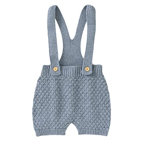 Image of Newborn Infant Baby Knit Suspender Romper Cotton Sleeveless Boy Girl Solid Sweater Clothes Baby (Grey, 9-12 Months)