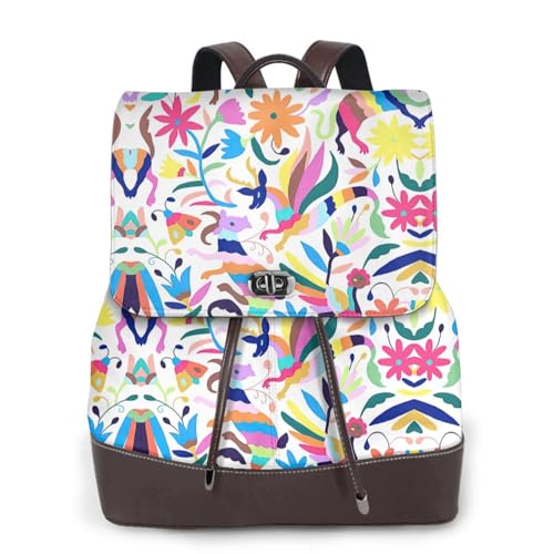 Sac à dos en cuir pour femme avec imprimé animaux mexicain Otomi, sac urbain tendance