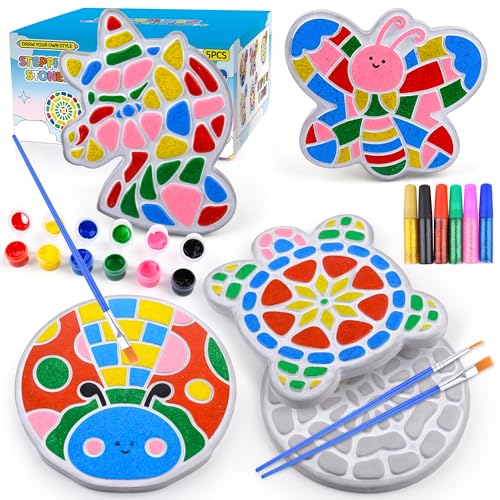 Chiozgi Stepping Stones Painting Kit for Kids, Crafts for Kids Ages 4-8, DIY Garden Stone Outdoor Crafts Paint Your Own Arts and Crafts, Perfect Keepsake, Birthday Party Idea for Children