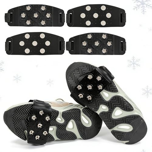 Crampons à Glace pour Chaussures et Bottes, Lot de 4,antidérapants, avec 7 Pointes rigides Crampons à Neige réglables en Silicone et Velcro pour la randonnée Crampons d'hiver pour Hommes et Femmes