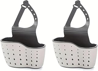 2 pack Hanging Sink Sponge Baskets - Adjustable Kitchen Bathroom Bathtub Shower Faucet Storage Sink Caddy Organizer Faucet-Hanging Sponge Holder Kitchen Organizer Adjustable Snap Drain Basket (2)