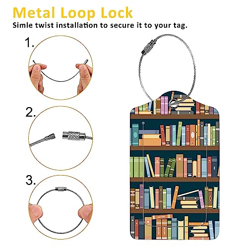 Luggage Tags for Suitcase,2 Pack Bookshelves Full of Books Luggage Tag with Privacy Flap,Name ID Label and Metal Loop for Women Men Girls Baggage Bag Backpack Instrument3