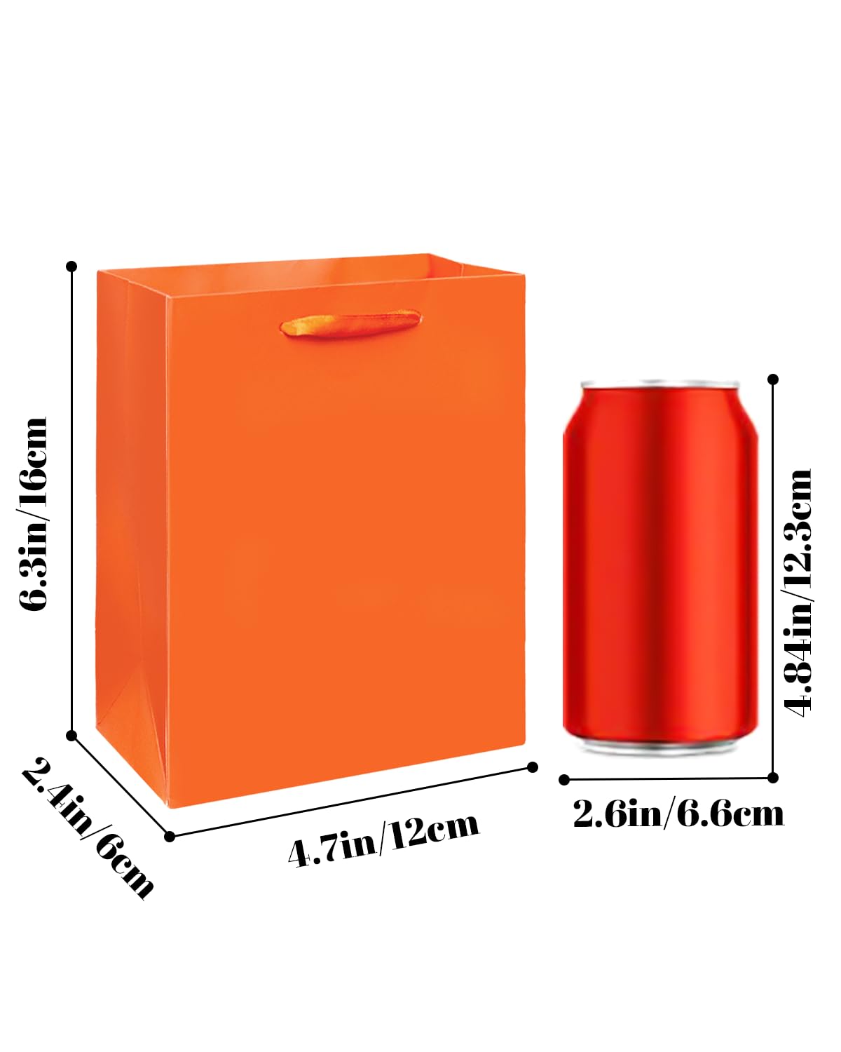 qiqee 10PCS Bright Orange Mini Gift Bags with Tissue Paper Handles 6.3"x4.7"x2.4" Small Size Present Party（10pcs Bags, Tissue Paper ）