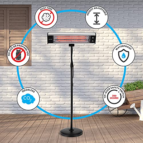 Serenelife Infrared Patio Heater, Electric Patio Heater For Indoor/Outdoor Use, Portable Stand Heater With Remote Control, 1500 W, For Restaurant, Patio, Backyard, Garage, Decks (Black) #TOP3