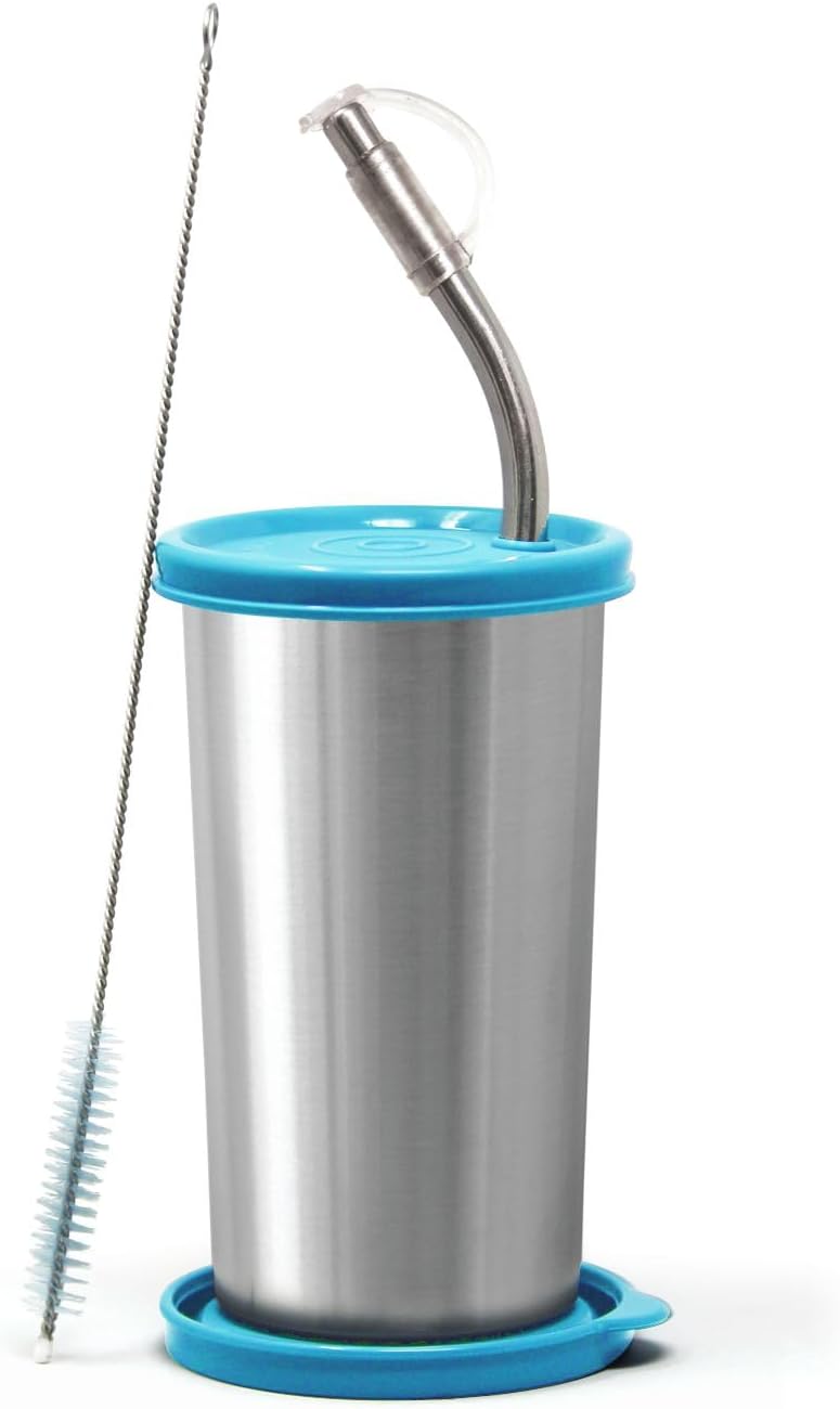 Signora Ware Sip Fast Stainless Steel Tumbler with 1 Straw and Two Lid | Leak - Proof | Reusable Straw | Lightweight and Portable | Non Toxic | Outdoor Activities | Gym and Workout (420 Ml | Blue)
