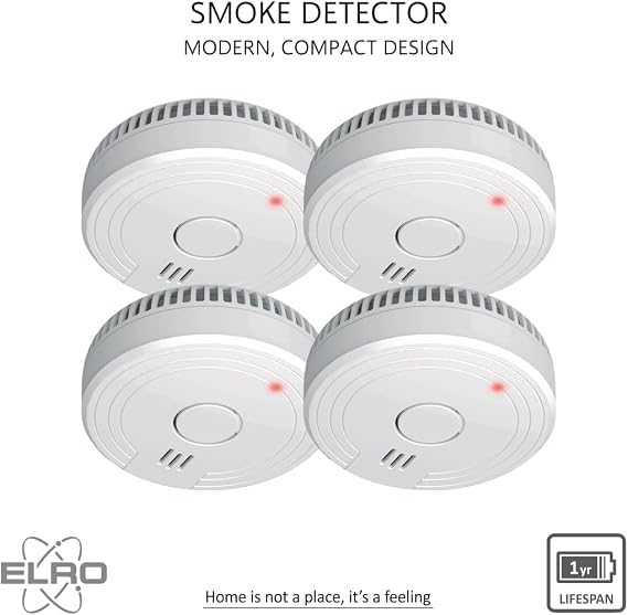 ELRO FS1801 smoke detector complies with European standard EN14604-4 pieces, pack of 4, White