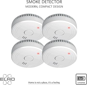 ELRO FS1801 smoke detector complies with European standard EN14604-4 pieces, pack of 4, White