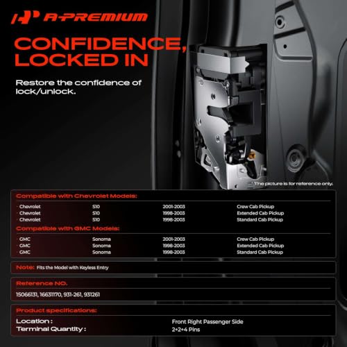 Image of A-Premium Front Right Passenger Side Door Lock Actuator | Compatible with 1998-2003 Chevrolet Chevy S10 & GMC Sonoma, Replace# 16631171