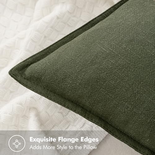 Image of MIULEE Decorative Linen Pillow Covers 18x18 Inch Dark Olive Green Boho Farmhouse Neutral Spring Couch Throw Pillows for Bed Pack of 2 Accent Pillowcase Modern Sofa Cushion Livingroom Home Decor