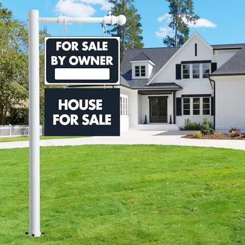 100 Heavy-Duty Alloy Real Estate Sign Post Commercial Yard Sign with 35 Arm & 200lb Windproof Clips - Rust-Proof Steel Stake for Realtor Open House Business Hours White (Sign Not Included)