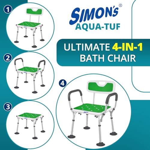 Image of Simon's Aqua-TUF Heavy-Duty Bath Chair for Elderly, Senior Citizens to sit and take Bath, Shower Bench with Jumbo Suction Grips Base | Height Adjustable & Tool-Free Assembly - Green - Pack of 1