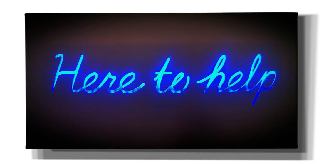 Epic Graffiti 'Here to Help in Neon Blue' by Epic Portfolio, Canvas Wall Art, 60
