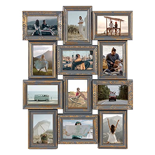 J.M.Deco Picture Frame Sets For Wall, 12 Opening Picture Frames Collage for 4 x 6 Photo, Rustic Distressed Photo Frame Wall Hanging for 4x6 | Vintage