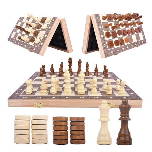 Set Magnético de Ajedrez y Damas Plegable de Madera 15" miniatura 1