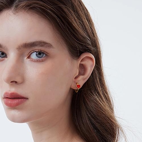 Cute Enamel Heart Hoop Earrings for Women Girls 925 Sterling Silver 14k Gold Plated Hypoallergenic Lovely Small Hoops Huggie Hoops Cartilage Piercing Jewelry Minimalist Dainty Gifts for Birthday Valentine3