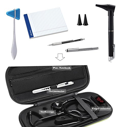 Stethoscope Case for 3M Littmann Classic III Stethoscope Accessories -Extra Room Taylor Percussion Reflex Hammer Reusable LED Penlight (Black Waterproof)