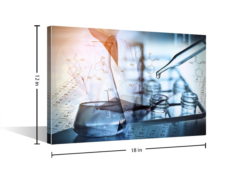 Image of TUMOVO Laboratory Wall Art 1 Panels Canvas Wall Art Scientist and Test Tubes Laboratory Concept Painting Wall Decor Living Room Modern Home Decor Framed Ready to Hang (12 inch Wx18 H)