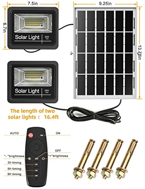 Solar Flood Light Outdoor 1000LM Dual 6000K Bright White Floodlights Ip65 Waterproof Solar Power Light Auto On/Off Dusk to Dawn with Remote Control for Yard, Garden, Shed, Barn.