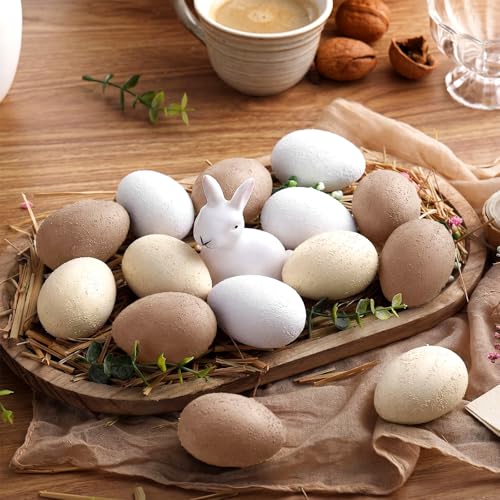 Gejoy 24 Pcs Easter Speckled Eggs Textured Plastic Eggs Neutral Easter Decor Pastel...