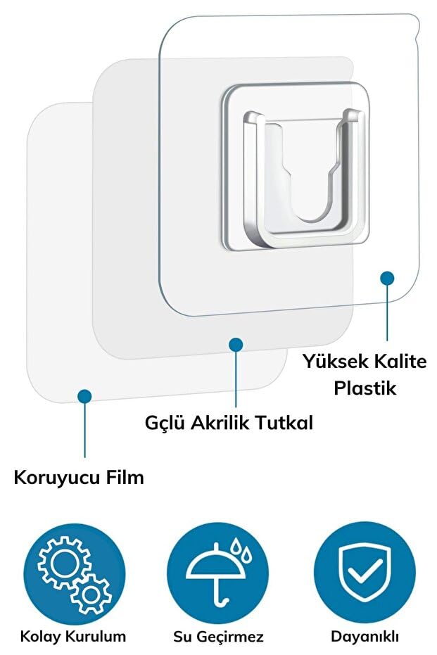 Eşya Sabitleme Askısı Geçmeli Klips Duvar ve Yüzey Sabitleyici Aparatı 10 Çift