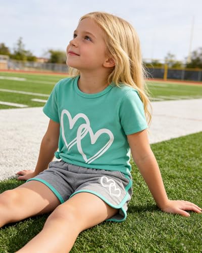Image of Kids Girl Clothes Tie Dye Heart Print Short Sleeve Top and Shorts Toddler Girl Summer Outfits Short Set
