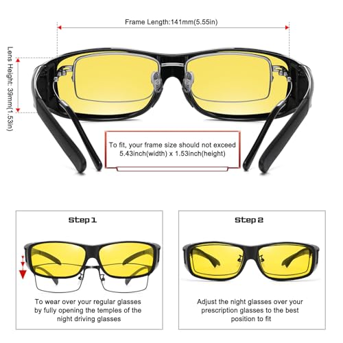 Image of HAOLOTA Night Vision Driving Over Glasses, Polarized Nighttime Glasses Men Women Anti Glare Yellow Tinted Lens