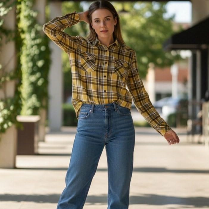 Image of Match Women's Long Sleeve Plaid Flannel Shirt #2021