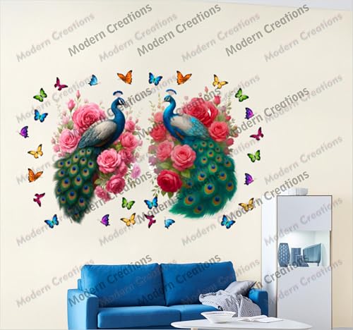 Image of Peacock wall Sticker 3D Large Big Size Living Room Home Decoration Premium Vinyl Decorative Bird Mural Elegant Interior decor