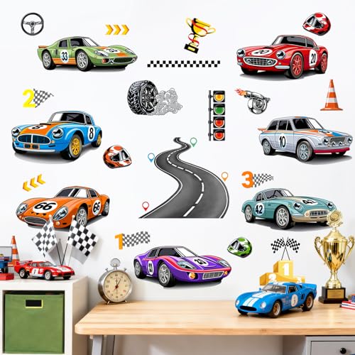 Tanlaby Stickers Muraux Voitures de Course Autocollant Mural Véhicule Trophées Vinyle Amovible...