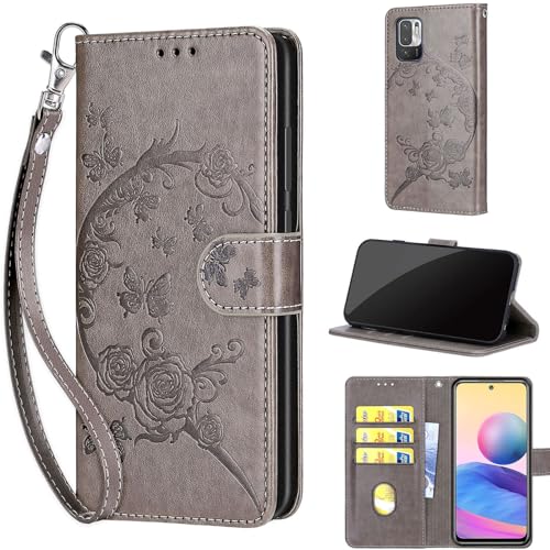 Funda para Xiaomi Redmi Note 10 5G (No para 4G) / Note 10T 5G / Poco M3 Pro 5G Carcasa, Flip Folio Cuero Magnético Carcasa Compatible Xiaomi Redmi Note 10 5G / Note 10T 5G / Poco M3 Pro 5G Gris