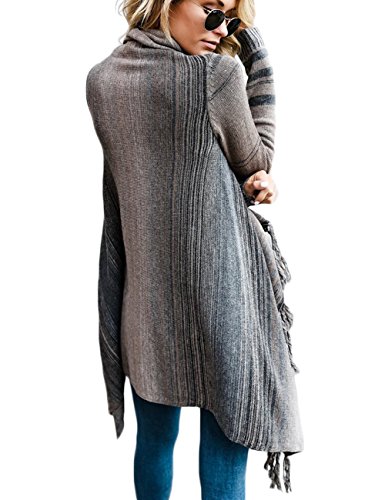 Sexyshine Women's Casual Fall Knit Long Sleeve Tassels Irregular Loose Cardigan Pullover Striped Sweater Poncho2